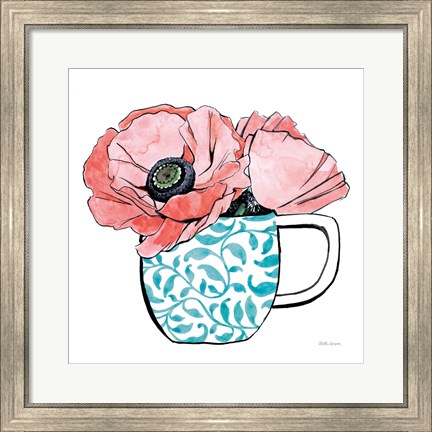 Framed Floral Teacups II Print