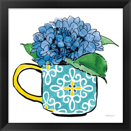 Framed Floral Teacups III Print