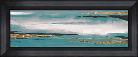 Framed Gilded Storm I Teal Grey Crop Print