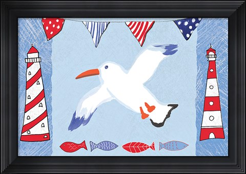 Framed Coastal Bird III Blue Print