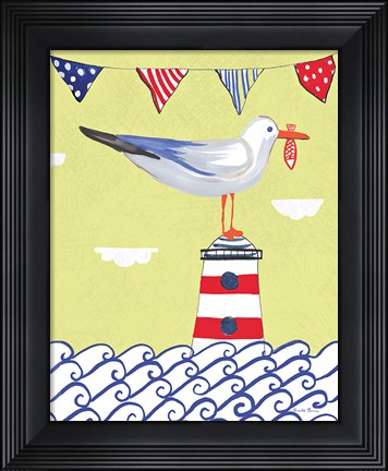 Framed Coastal Bird I Flags Print