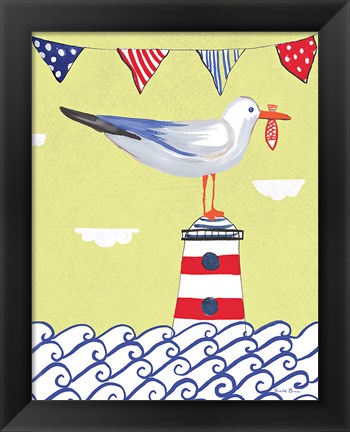 Framed Coastal Bird I Flags Print