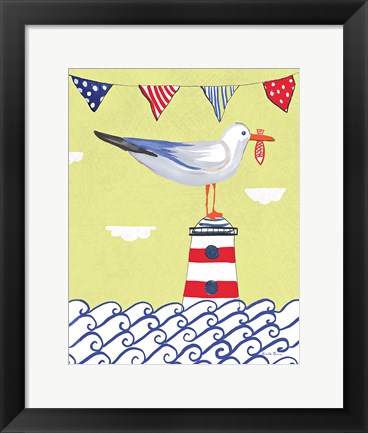 Framed Coastal Bird I Flags Print