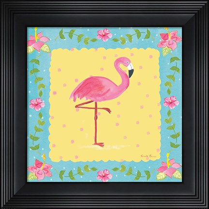 Framed Flamingo Dance I Sq Border Print