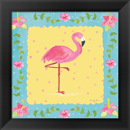 Framed Flamingo Dance I Sq Border Print