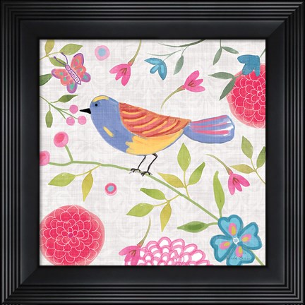 Framed Damask Floral and Bird III v2 Print