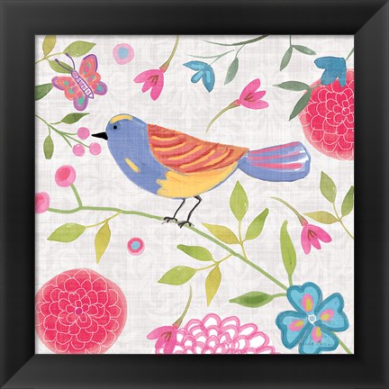 Framed Damask Floral and Bird III v2 Print