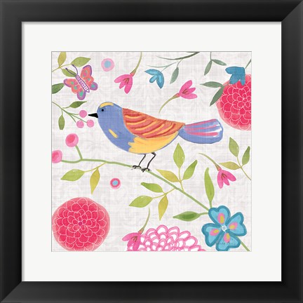 Framed Damask Floral and Bird III v2 Print