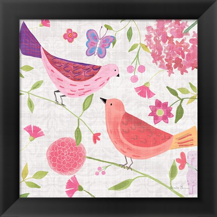 Framed Damask Floral and Bird IV v2 Print