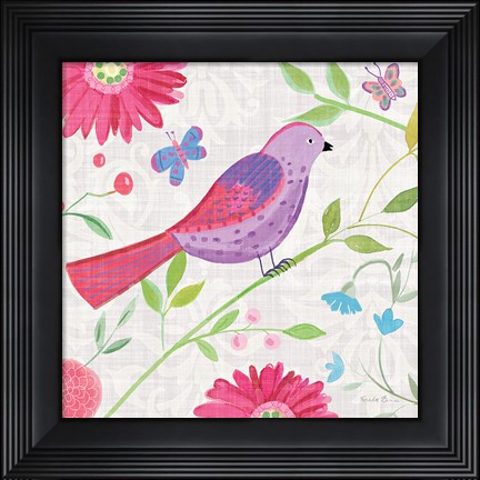 Framed Damask Floral and Bird I Sq Print