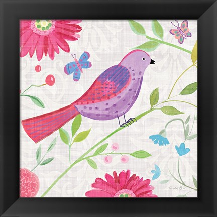 Framed Damask Floral and Bird I Sq Print