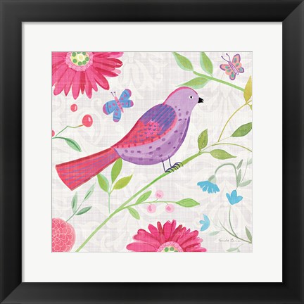 Framed Damask Floral and Bird I Sq Print