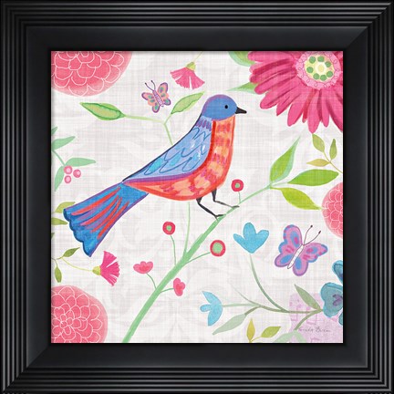 Framed Damask Floral and Bird II v2 Print