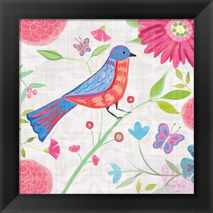 Framed Damask Floral and Bird II v2 Print