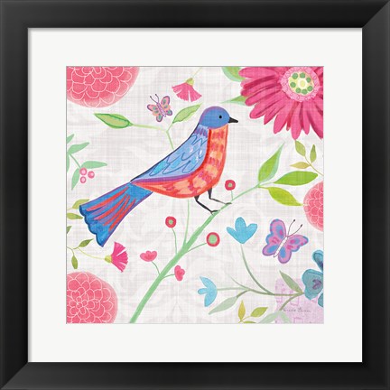 Framed Damask Floral and Bird II v2 Print