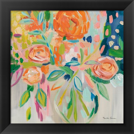 Framed Summer Orange Floral Print