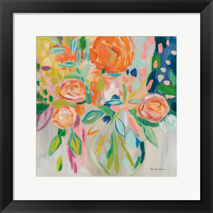 Framed Summer Orange Floral Print