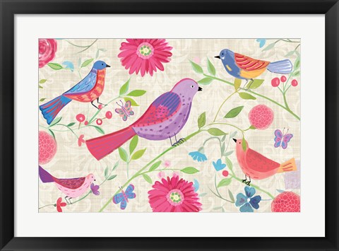 Framed Damask Floral and Bird I Print