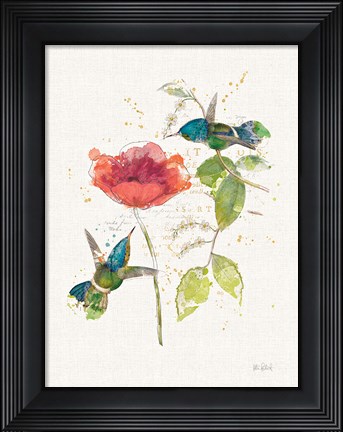 Framed Teal Hummingbirds II Flower Print
