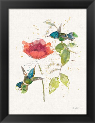 Framed Teal Hummingbirds II Flower Print