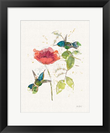 Framed Teal Hummingbirds II Flower Print