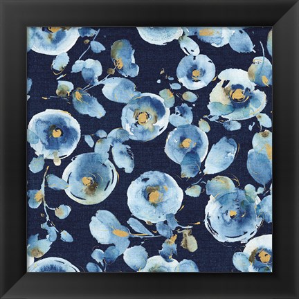 Framed Indigold Flower Toss Indigo Print