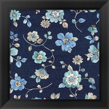 Framed Indigold Flowers Mini trail Indigo Print