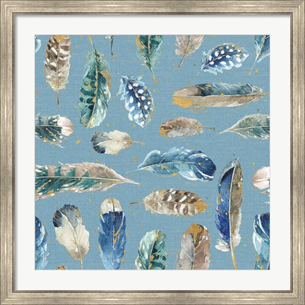 Framed Indigold Feathers Turquoise Print