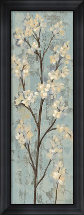 Framed Almond Branch I on Light Blue Print