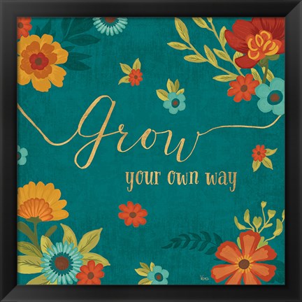 Framed Flourish II Teal Print