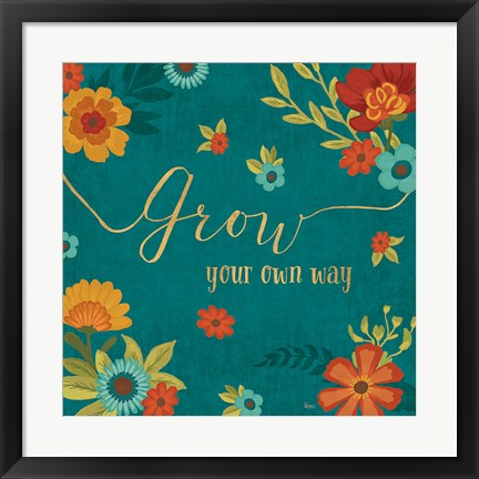Framed Flourish II Teal Print