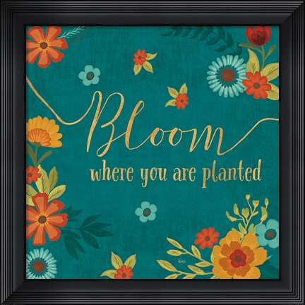 Framed Flourish I Teal Print