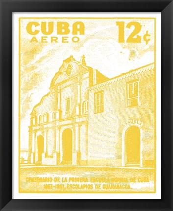 Framed Cuba Stamp VI Bright Print