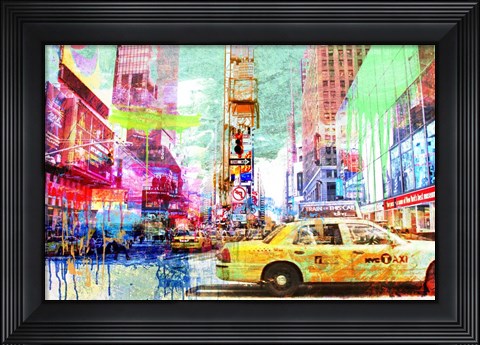 Framed Taxis in Times Square 2.0 Print