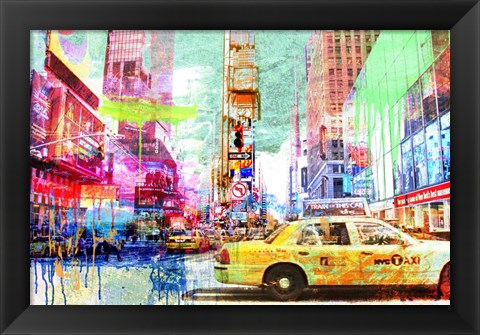 Framed Taxis in Times Square 2.0 Print