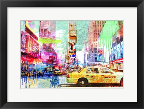 Framed Taxis in Times Square 2.0 Print