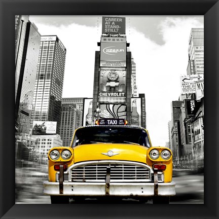 Framed Vintage Taxi in Times Square, NYC (detail) Print