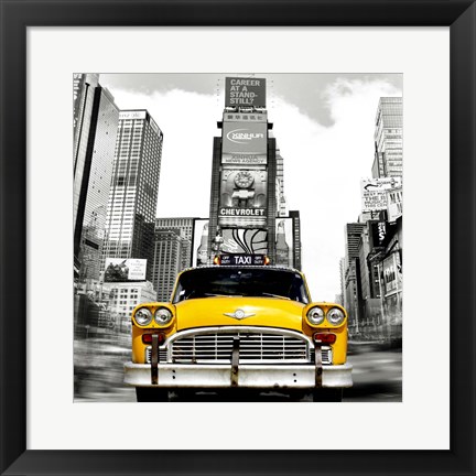 Framed Vintage Taxi in Times Square, NYC (detail) Print