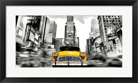 Framed Vintage Taxi in Times Square, NYC Print