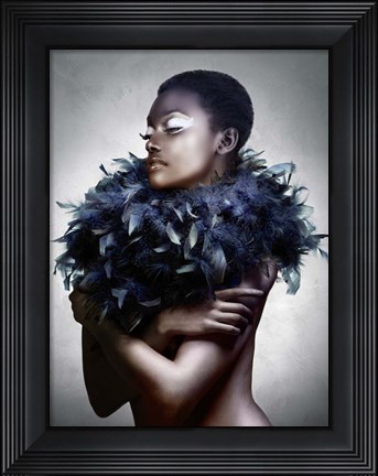 Framed Woman with Feathered Scarf Print
