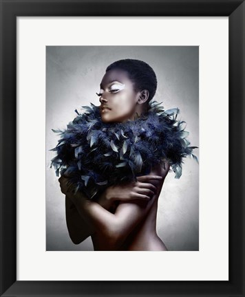 Framed Woman with Feathered Scarf Print