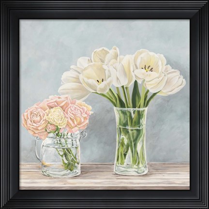 Framed Fleurs et Vases Aquamarine I Print