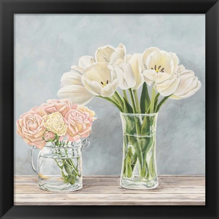 Framed Fleurs et Vases Aquamarine I Print