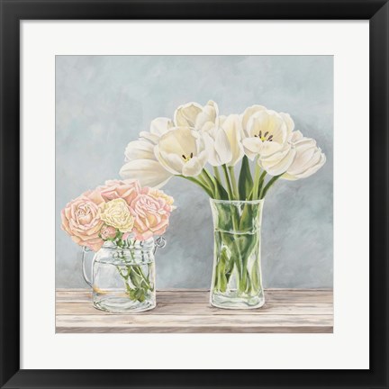 Framed Fleurs et Vases Aquamarine I Print