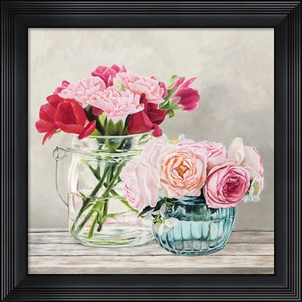 Framed Fleurs et Vases Blanc I Print