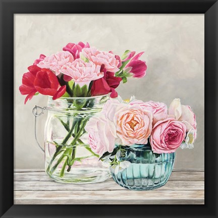 Framed Fleurs et Vases Blanc I Print