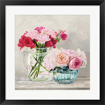 Framed Fleurs et Vases Blanc I Print