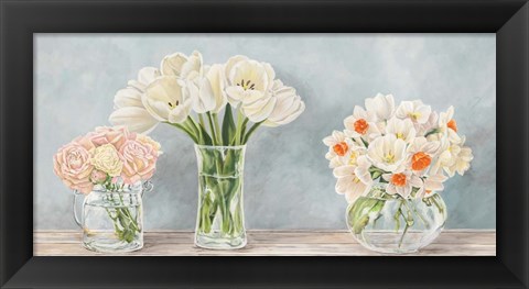 Framed Fleurs et Vases Aquamarine Print