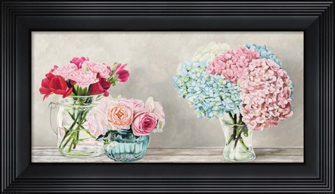 Framed Fleurs et Vases Blanc Print