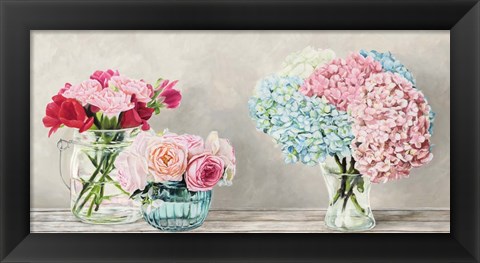 Framed Fleurs et Vases Blanc Print